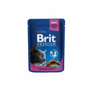 DINDE ET POULET EN SAUCE. ALIMENT HUMIDE COMPLET PREMIUM POUR CHAT ADULTE 100GR