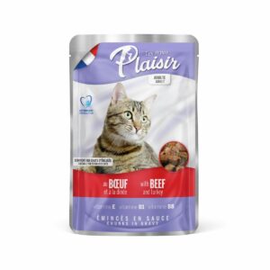 pochon plaisir boeuf pour chat adulte, sachet de 100 grammes.